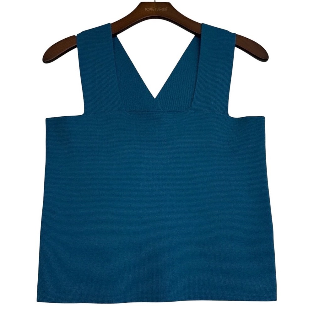 House of Harlow 1960 Teal Blue Knit Tank Top Square Neck V-Back Medium #365